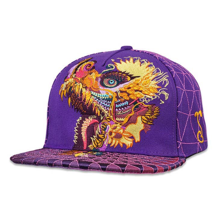 Gorra Snapback Púrpura Humming Dragon de Android Jones para venta al por mayor de Grassroots California