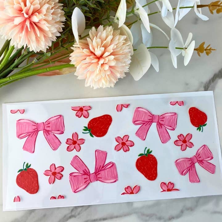 Bows and Strawberries2 | 16 oz UV DTF Wrap for wholesale by HKS Custom Designs