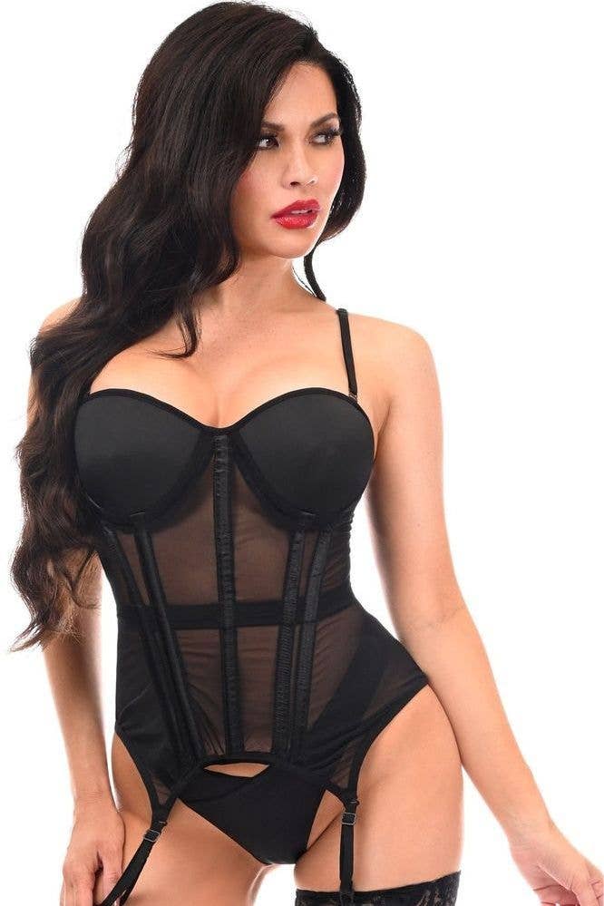 Daisy Corsets – wholesale Bustier – Women's – Lavish Black Mesh Underwire Bustier Corset w/Garters3