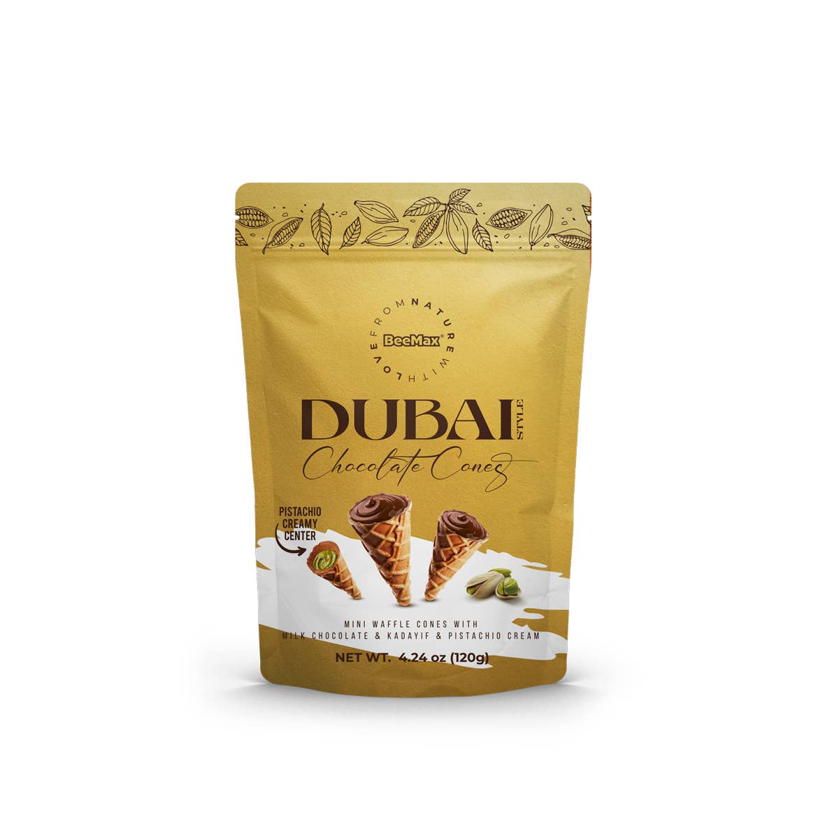 Beemax - Wholesale Chocolate Covered Sweets - Beemax Dubai Chocolate Cone 4.24 oz