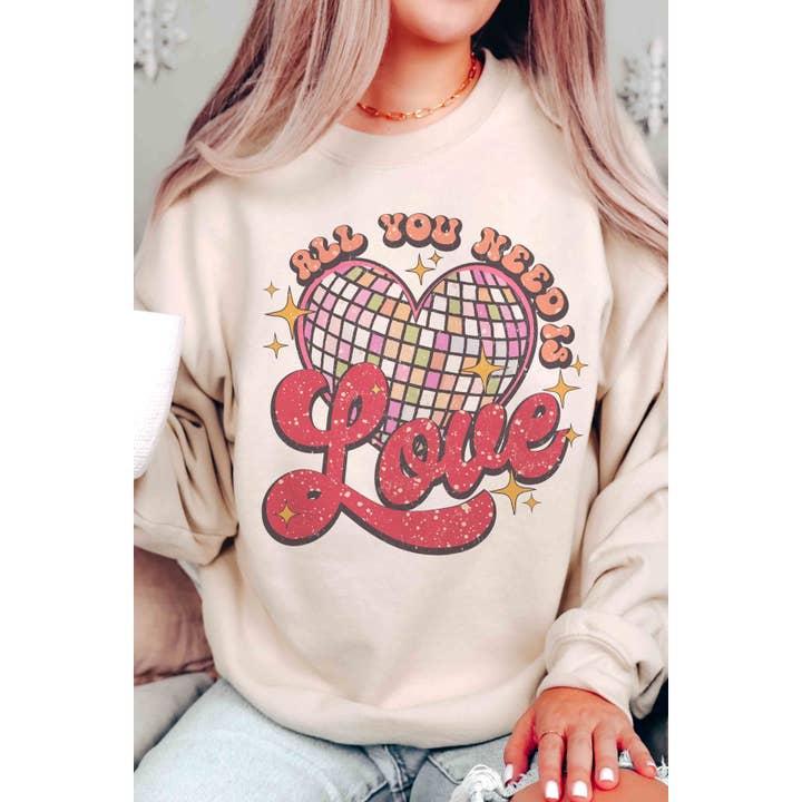 Sudadera estampada ALL YOU NEED IS LOVE para venta al por mayor de A. BLUSH CO