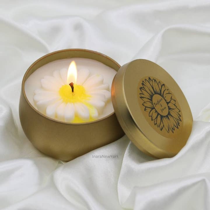 Flower Tin candle custom scented candle for wholesale by Inara New York