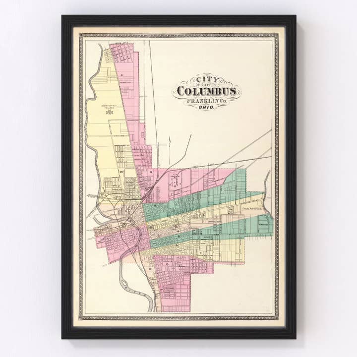 Vintage Map of Columbus, Ohio 1872 for wholesale by Ted's Vintage Art