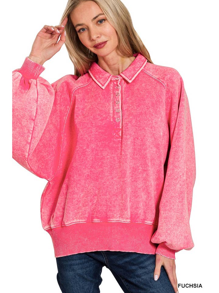 Vanilla Monkey - Wholesale Sweatshirt - Women's - Acid Wash Fleece Button Up Collared Pullover7