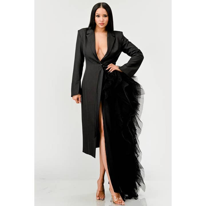 DORCAS - Wholesale Coat - Women's - NOIR CASCADE TUXEDO GOWN