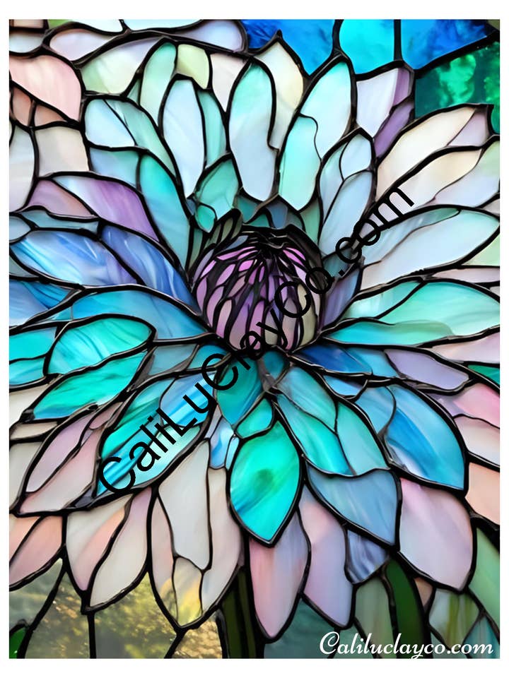 Floral Stained Glass #55 Left & Right Polymer Clay Water-Soluble Transfer Sheet / Tattoo Paper for wholesale by CaliLu Clay Co.