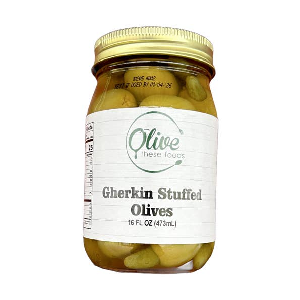 Gherkin Hand Stuffed Olives for wholesale by OLIVE THESE FOODS