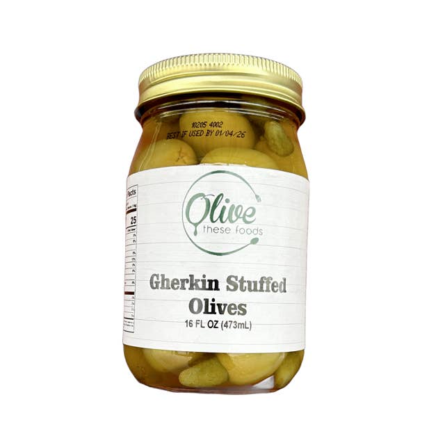 Stuffed Olives: Gherkin (16 FL OZ /473 mL) for wholesale by OLIVE THESE FOODS