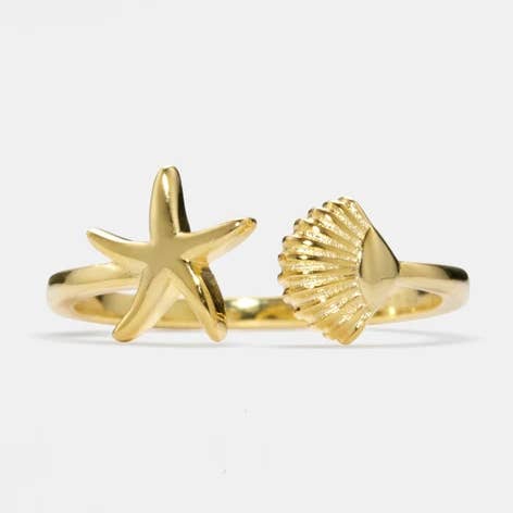 Bague Seashell Starfish Ocean Beach en argent sterling 925 pour la vente par Perimade & Co. LLC