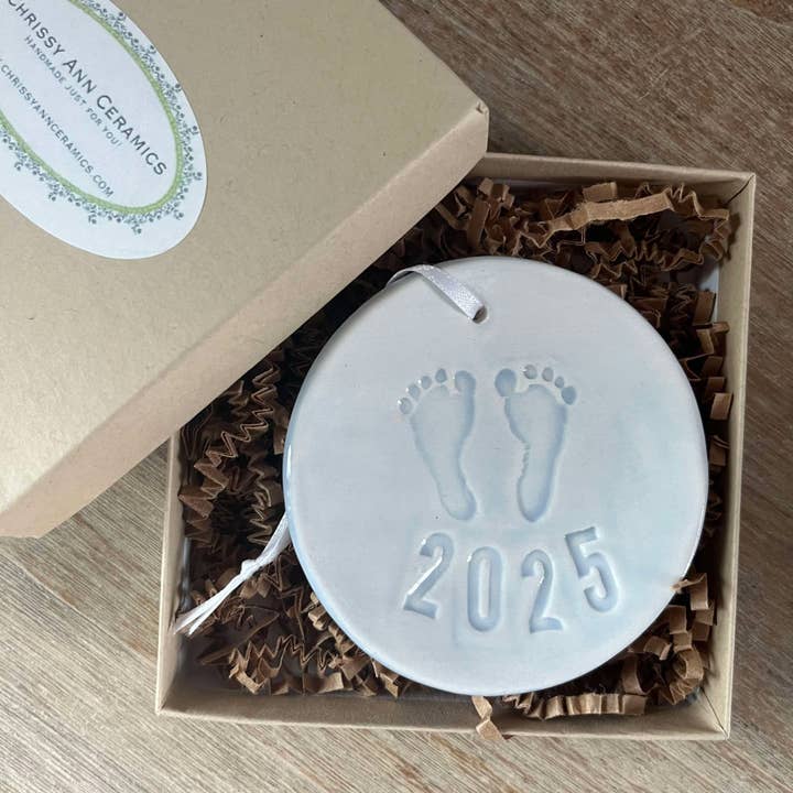 Chrissy Ann Ceramics - Wholesale Ornament - Baby Boy Ceramic Christmas Ornament | Handmade Pottery