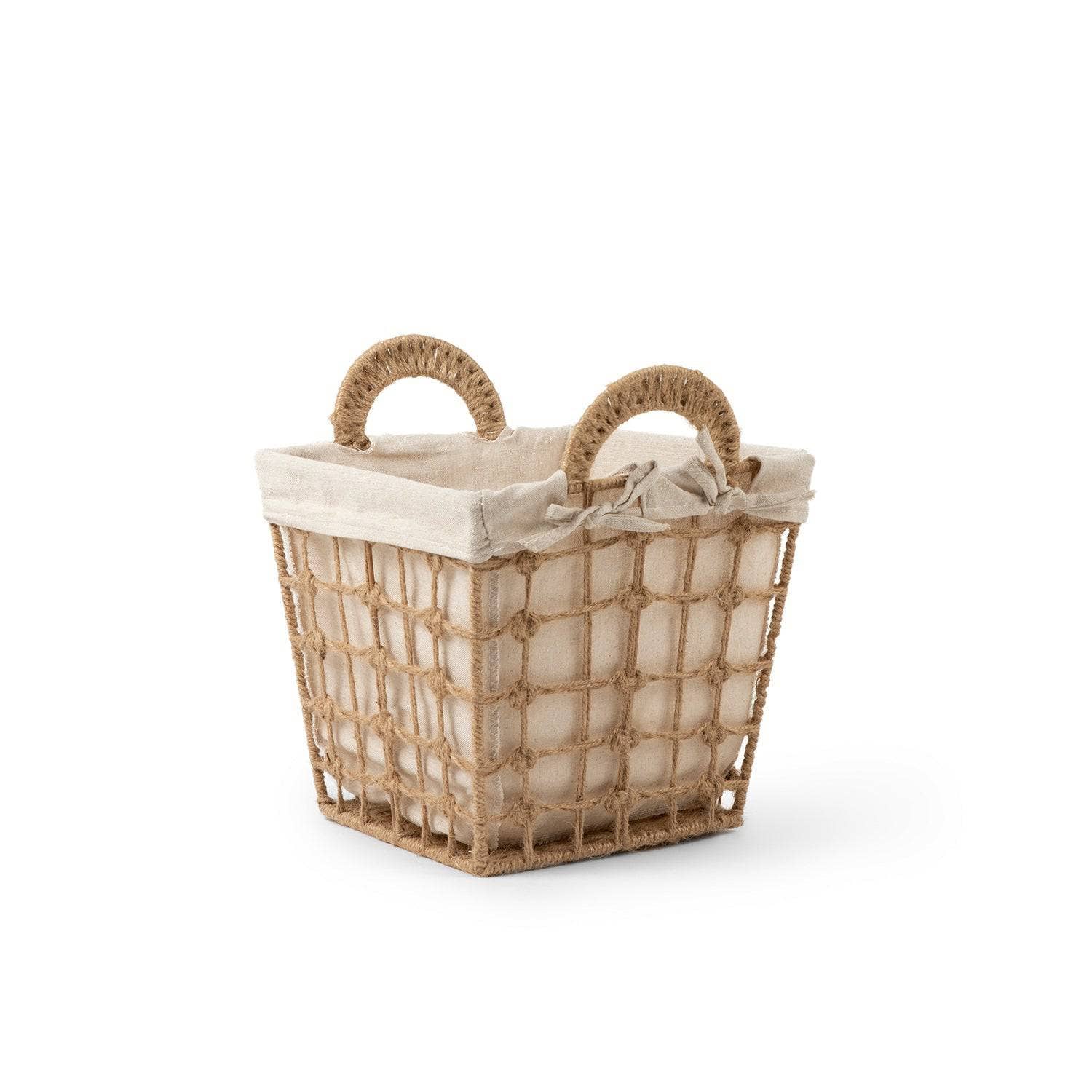 Basketly - Wholesale Basket - Square Hemp Tied Wire Basket with Fabric Inner3