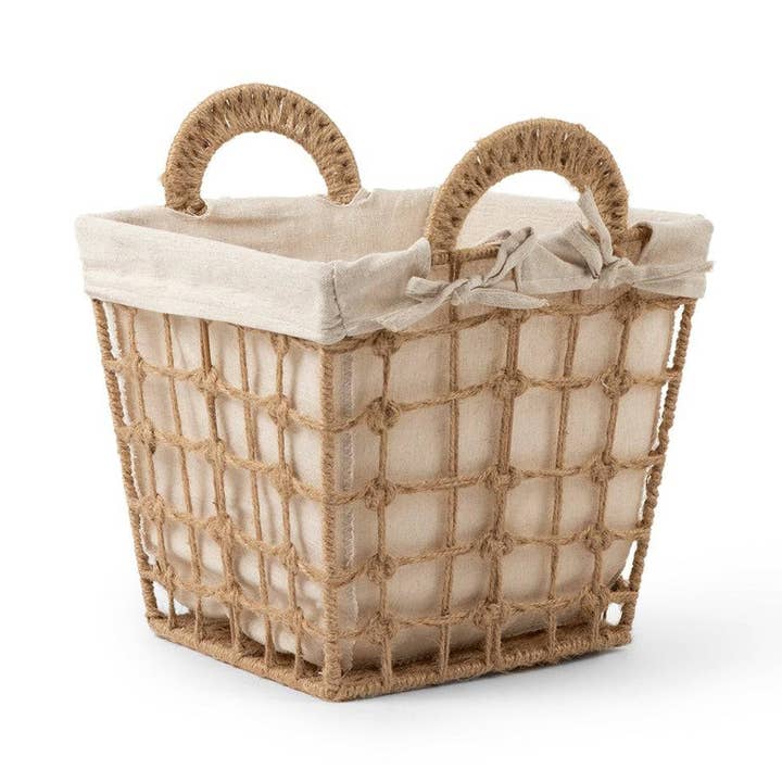 Basketly - Wholesale Basket - Square Hemp Tied Wire Basket with Fabric Inner3