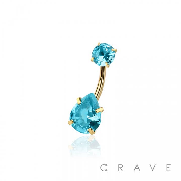 CRAVE - Wholesale Belly Ring - ROUND CZ TOP AND TEARDROP CZ PRONG SET CZ 316L SURGICAL STEE