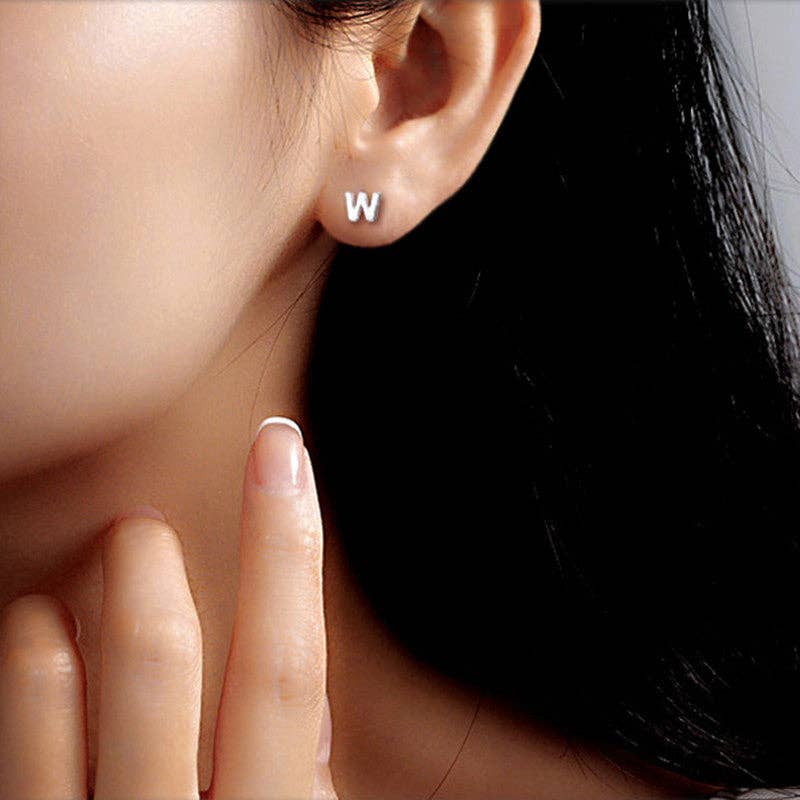 Perimade & Co. LLC - Wholesale Stud/Post Earrings - Dainty Initial Letter Stud Earrings in 925 Sterling Silver22