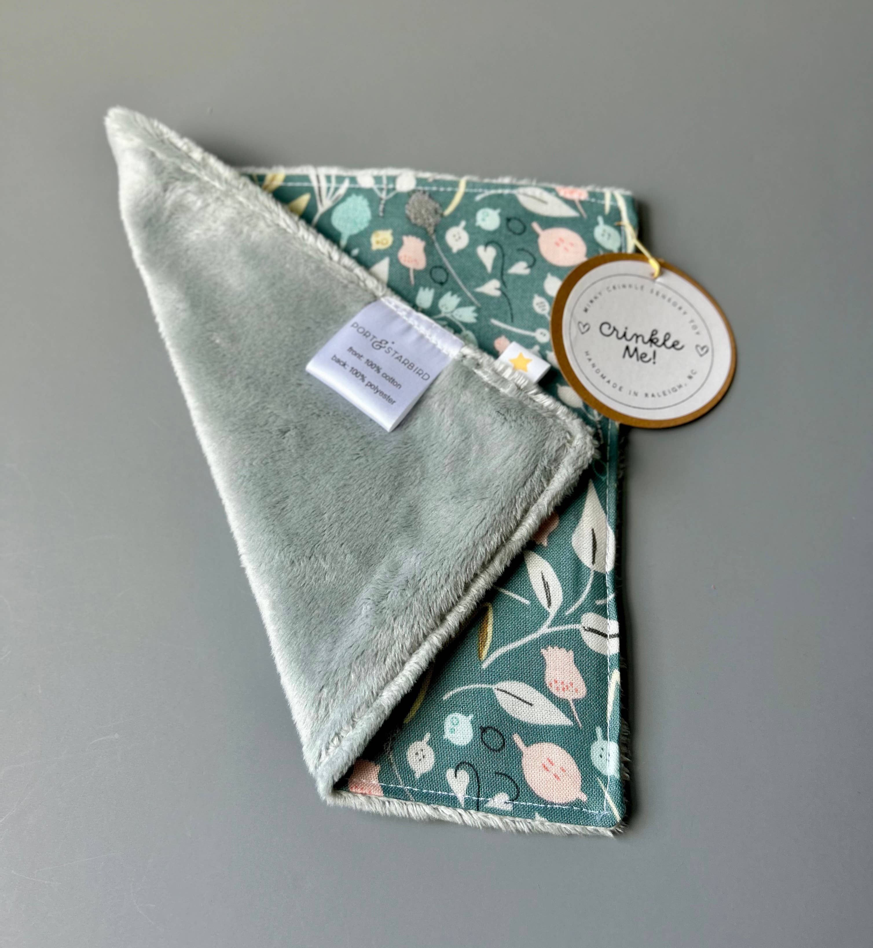 Port & Starbird - Wholesale Crinkle Tag Toy - Baby - Ditzy Floral Minky Crinkle Sensory Toy    1