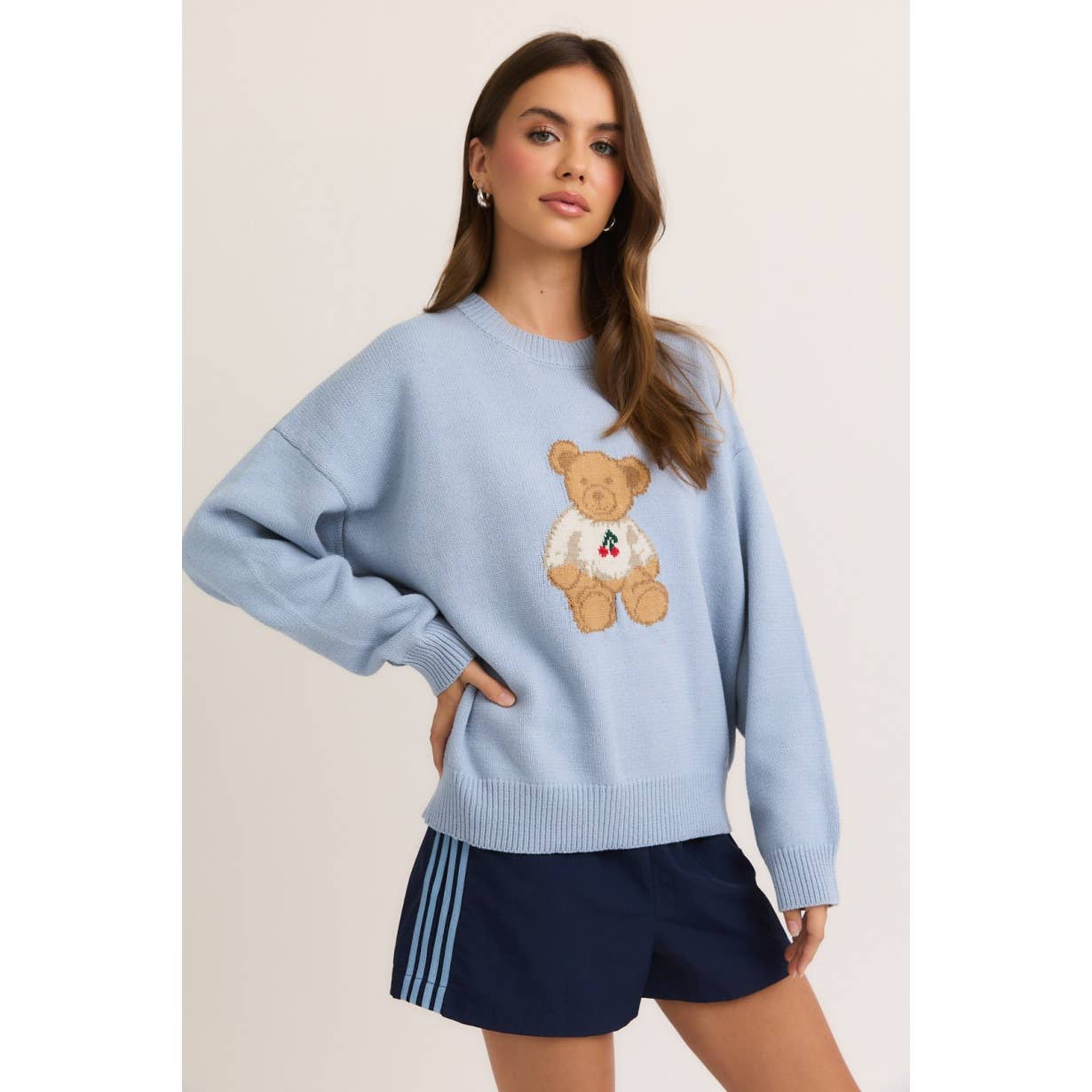Apolline - Wholesale Knitted jumper – Women′s - Long Sleeve Crew Neck Sweater with Teddy Bear and Cherry Pri2