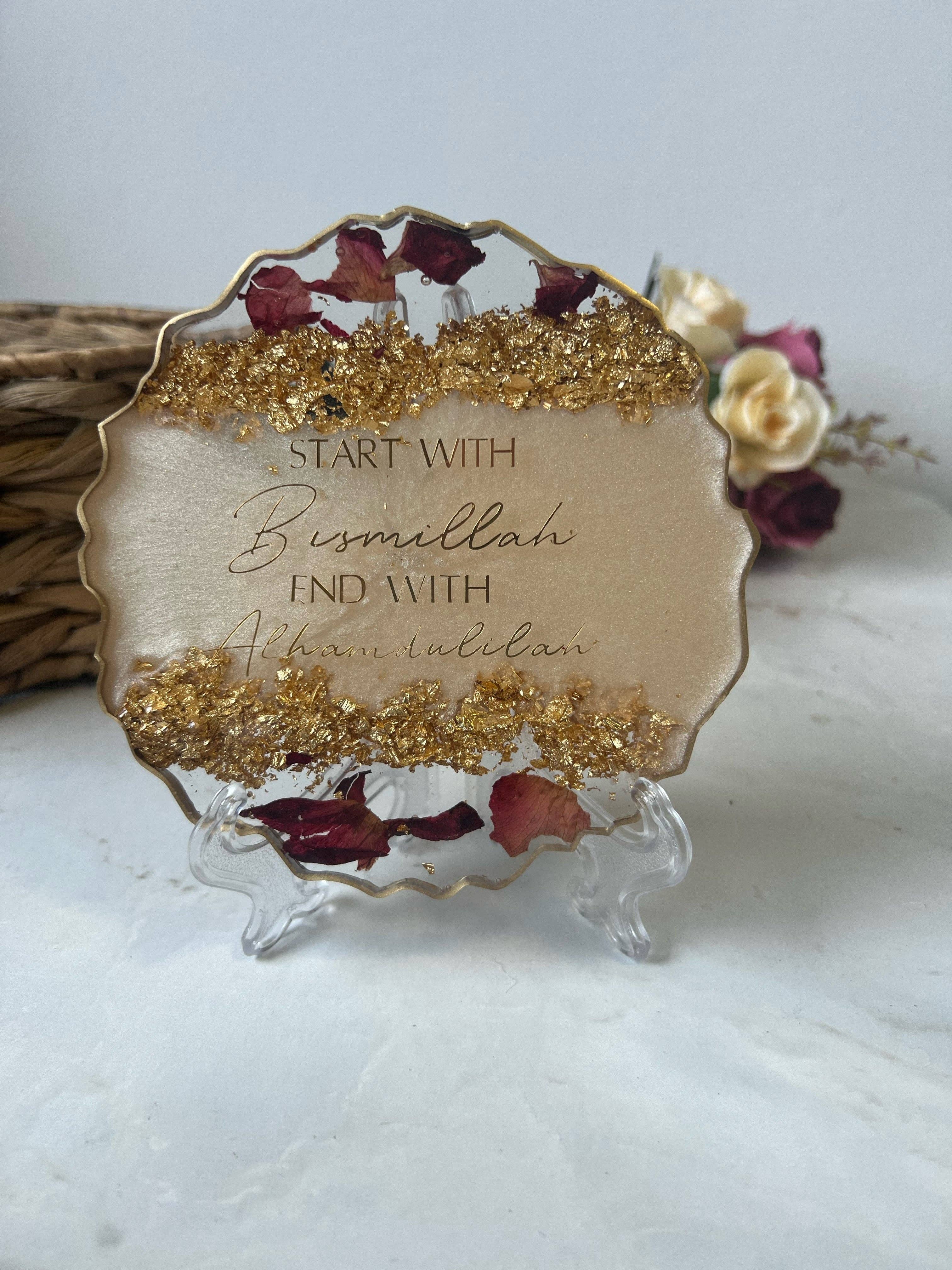 Hudaa & Co – wholesale Ornament – Geode Arabic Quote Display Ornament and Stand | Islamic Canvas | Ramadan | Eid Gift | Bespoke Home Decor | Ramadan Decoration |0