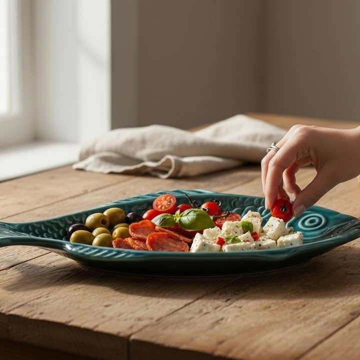 Piccolo vassoio curvo a forma di sardina in ceramica fatto a mano per la vendita all'ingrosso da parte di Vintage Dreamz