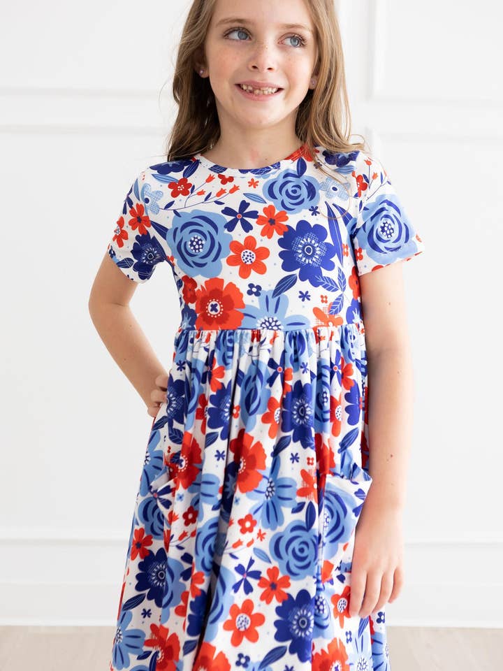 Mila & Rose - Wholesale Dress - Kids - Happy 4th Floral Floral S/S Pocket Twirl Dress