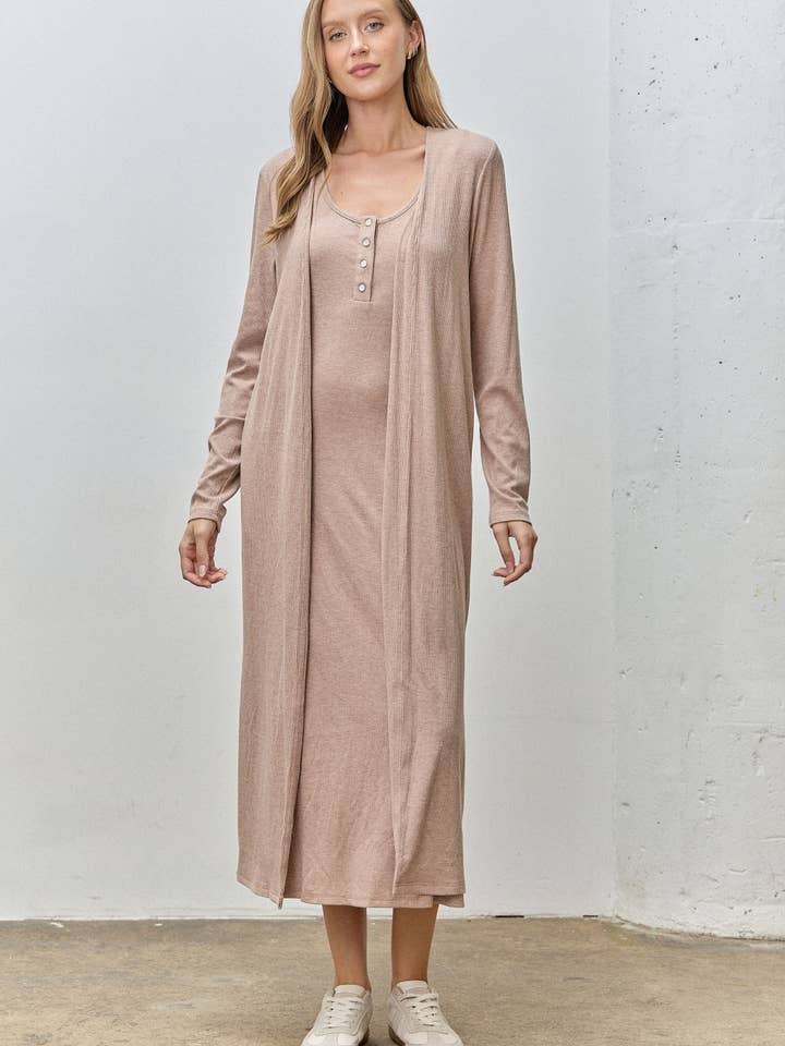 Ribbed Knit Longline Open Duster Cardigan for wholesale by Polagram by Wellmade USA
