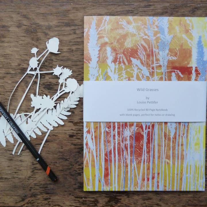 Taccuino riciclato A5, taccuino Wild Grasses, Blocco note A5.. per la vendita all'ingrosso da parte di Louise Pettifer