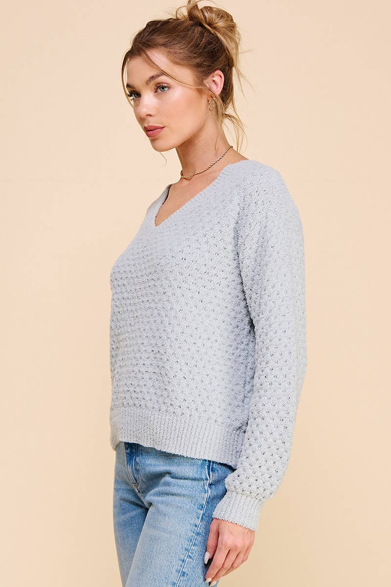 Allie Rose - Wholesale Knit Sweater - Women's - Soft Cloud Pique V Neck Sweater13