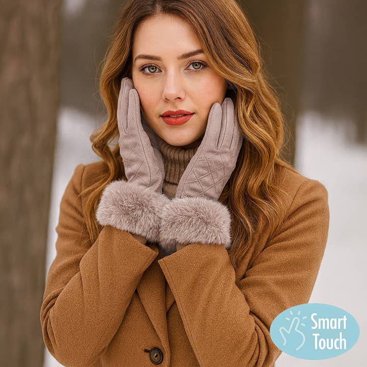 Guanti trapuntati con polsino in pelliccia sintetica e touch screen. per la vendita all'ingrosso da parte di Sensibling Corp.