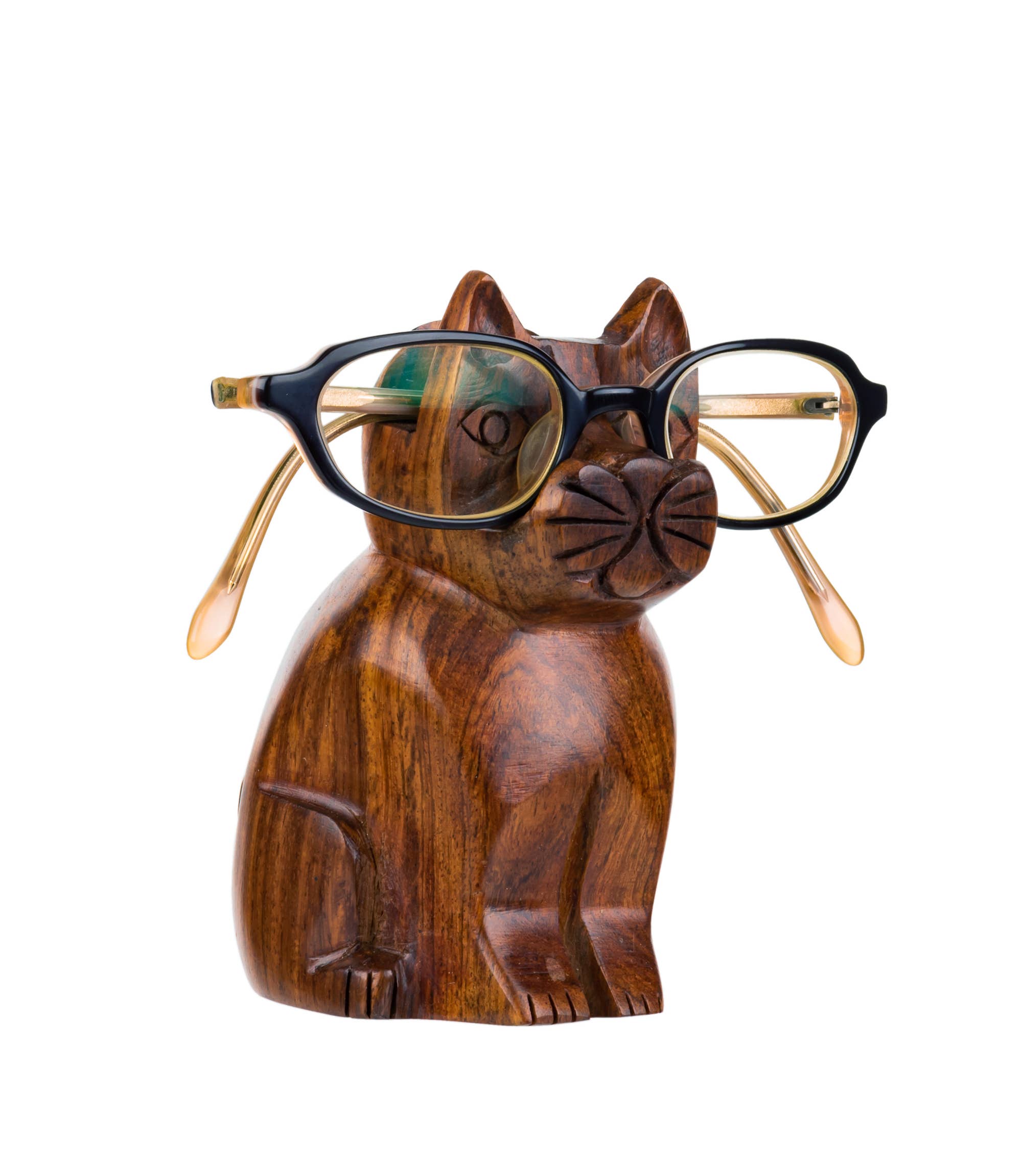 Matr Boomie Fair Trade - Wholesale Eyewear Cases & Holders - Unisex - Cat Eyeglass Holder Stand - Hand Carved Wood1