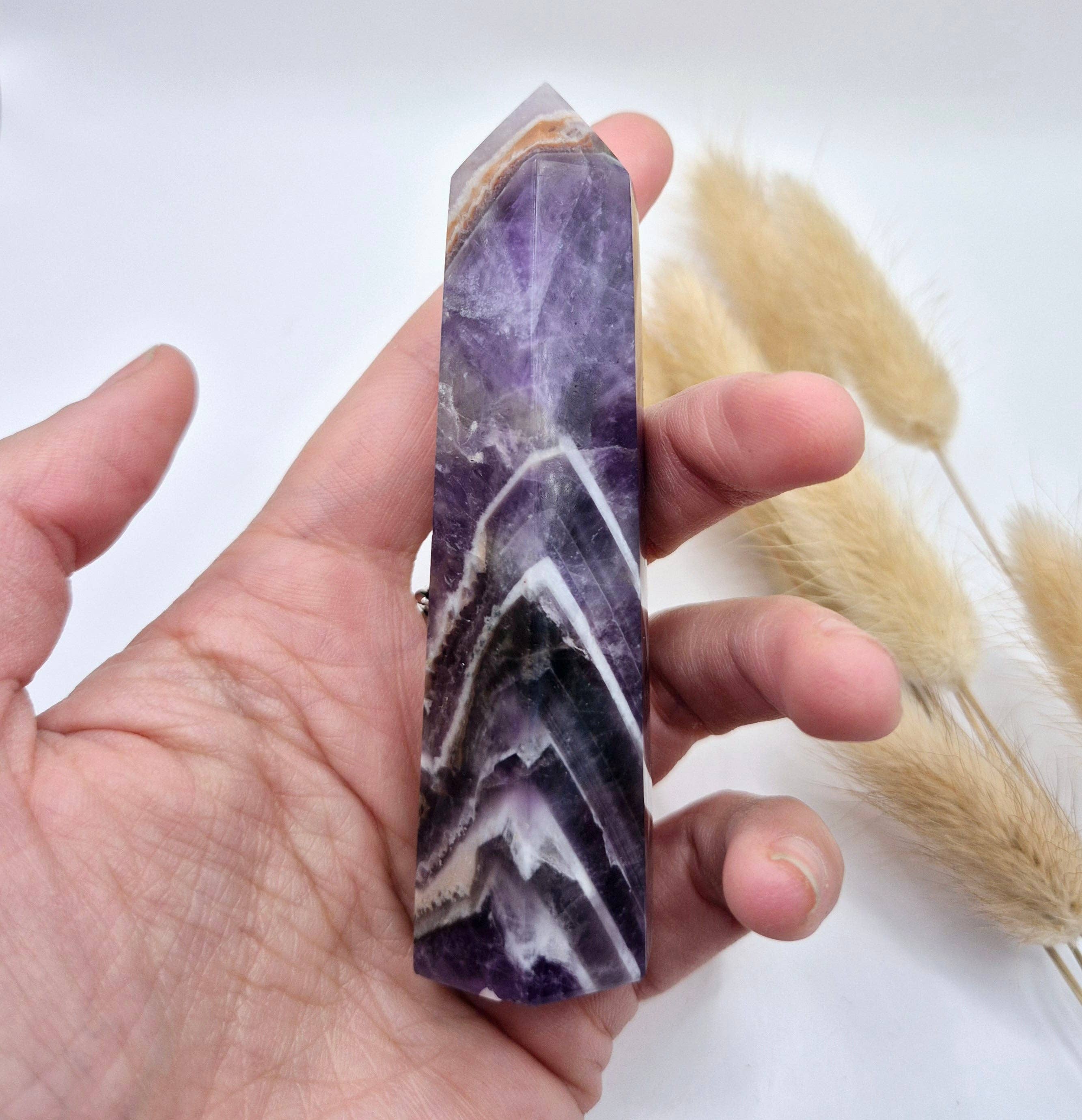 Moonlight Gemstones - Wholesale Spiritual Stone/Crystal - Gemstone Dream Chevron Amethyst Obelisk Tower - 10cm2