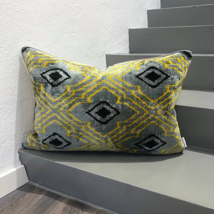 Velvet Ikat Cushion Yellow Vibes | Velvet Ikat Pillow Yellow Vibes for wholesale by Mila∞Miro by Emelie