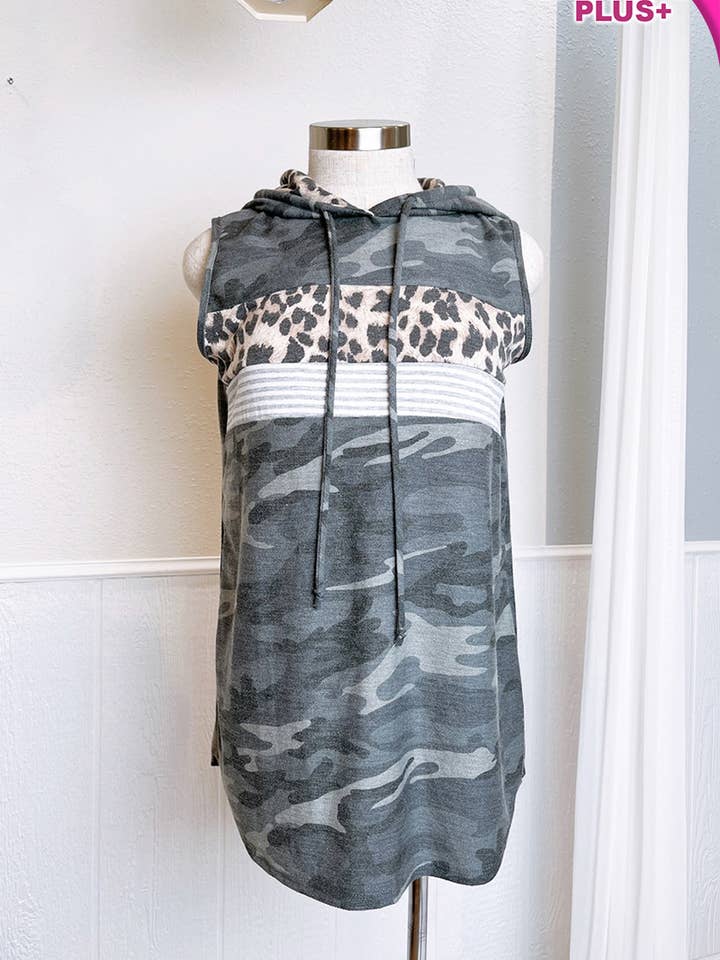PLUS CAMO AND ANIMAL LEOPARD HOODED TOP for wholesale by Pink Irene Wholesale
