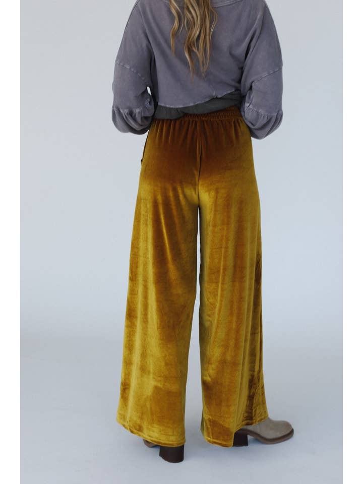 Three Bird Nest - Wholesale Pants - Women's - Relaxing Robin Velvet Wide Leg Pant - Marigold
