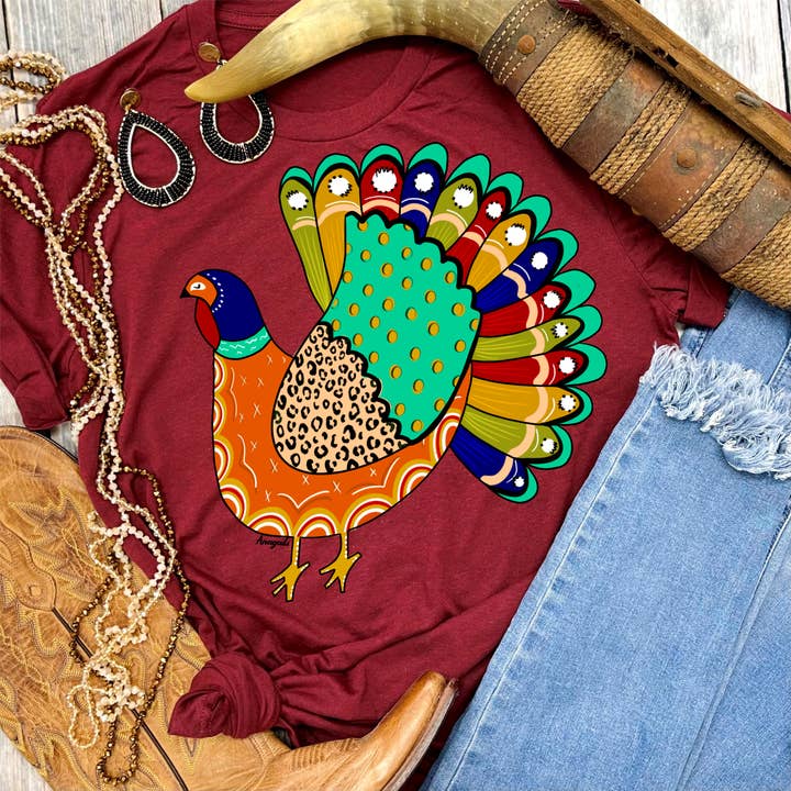 Anagails - Vente T-shirt sérigraphié – femme - Dinde colorée3