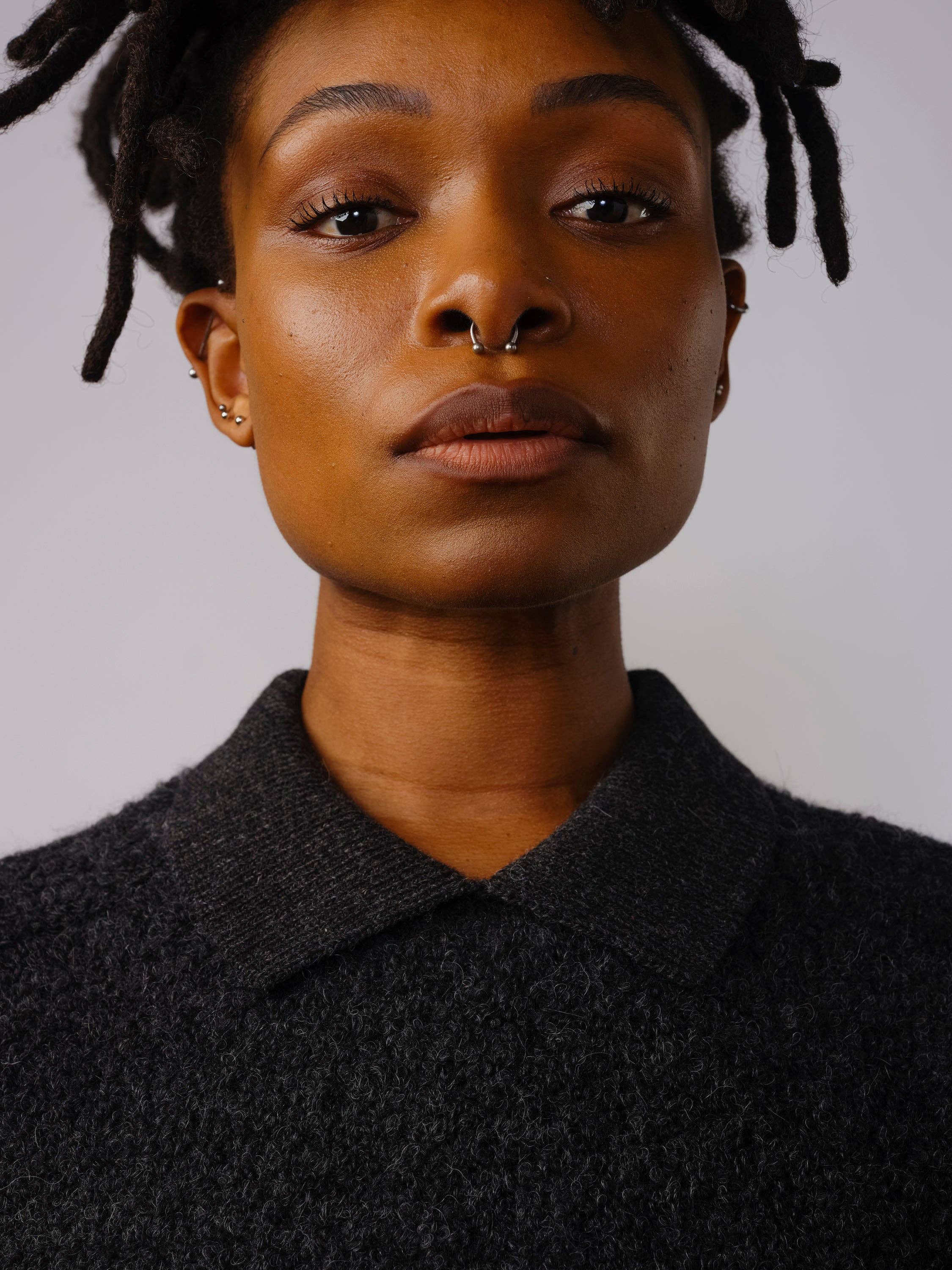 The Endery - Wholesale Polo - Women's - Ramona Bouclé Short Sleeve Polo - Anthracite2