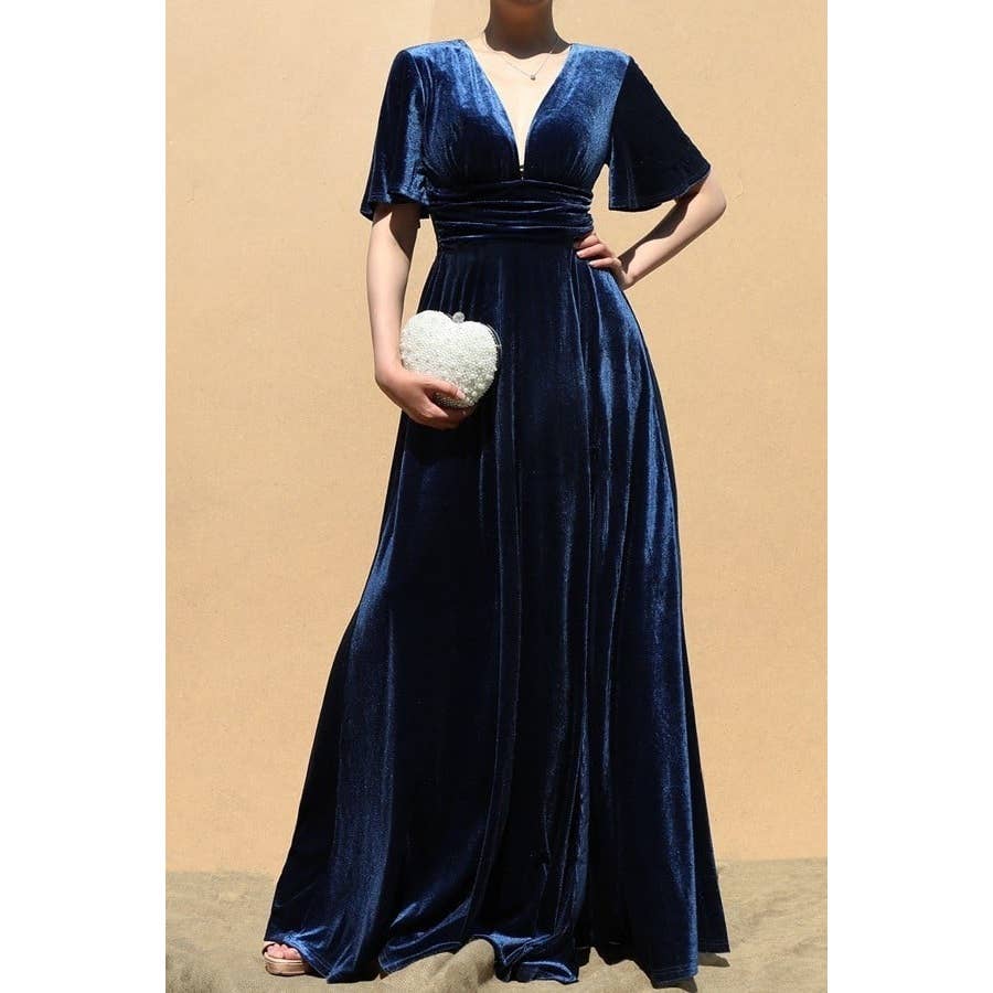 Esmeray Clothing - Wholesale Dress - Women's - Velvet Elegance Maxi Dress with Smocked Waistband3