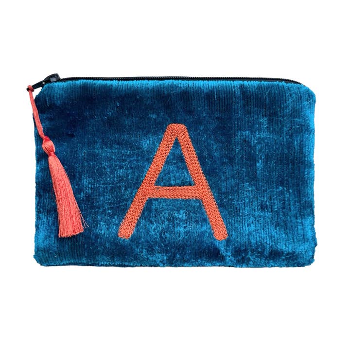 AYCA DESIGN - Wholesale Pouch - Women's - Silk Velvet Ikat Monogrammed Small PouchÂ