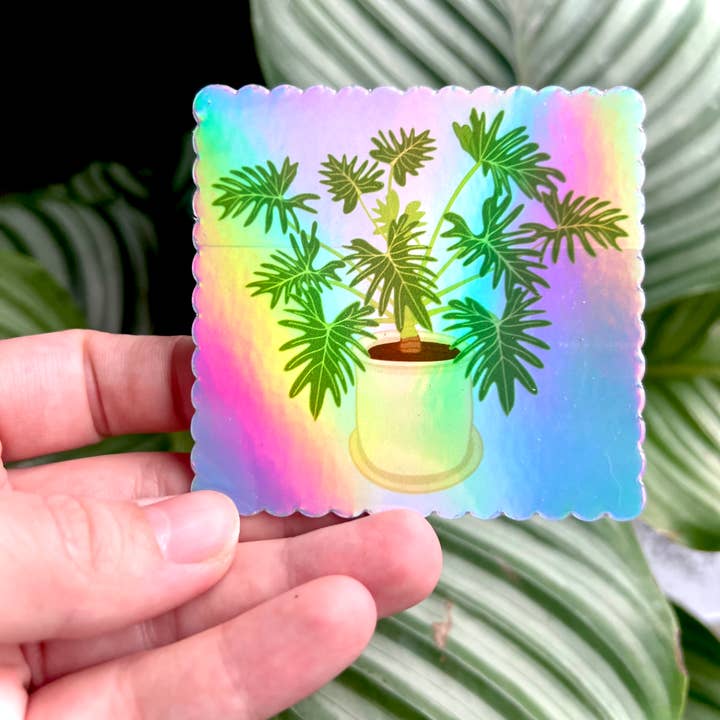 Autocollant holographique festonné de plante Philodendron Xanadu pour la vente par ThinkofMeFrondly