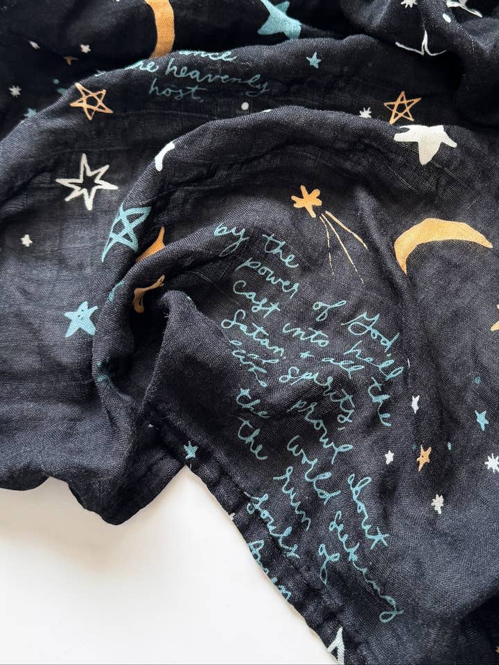 The Little Rose Shop - Wholesale Swaddle - Baby - St. Michael Prayer - Catholic Baby Muslin Blanket Swaddle