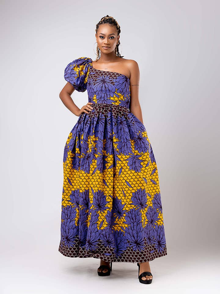 African Print Sunniga single sleeve maxi dress for wholesale by ETNICA