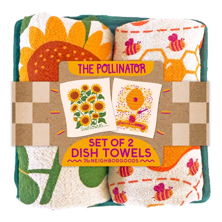 LE POLLINISATEUR (Tournesols, Miel) - Ensemble de 2 torchons pour la vente par The Neighborgoods