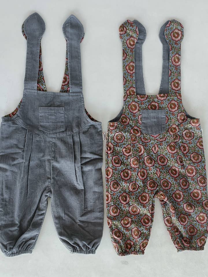 Yo Baby - Wholesale Jumpsuit - Baby - Reversible Solid Grey Corduroy & Grey Floral Printed Jumpsuit : Infant : Baby : Toddler : Tween : Kids