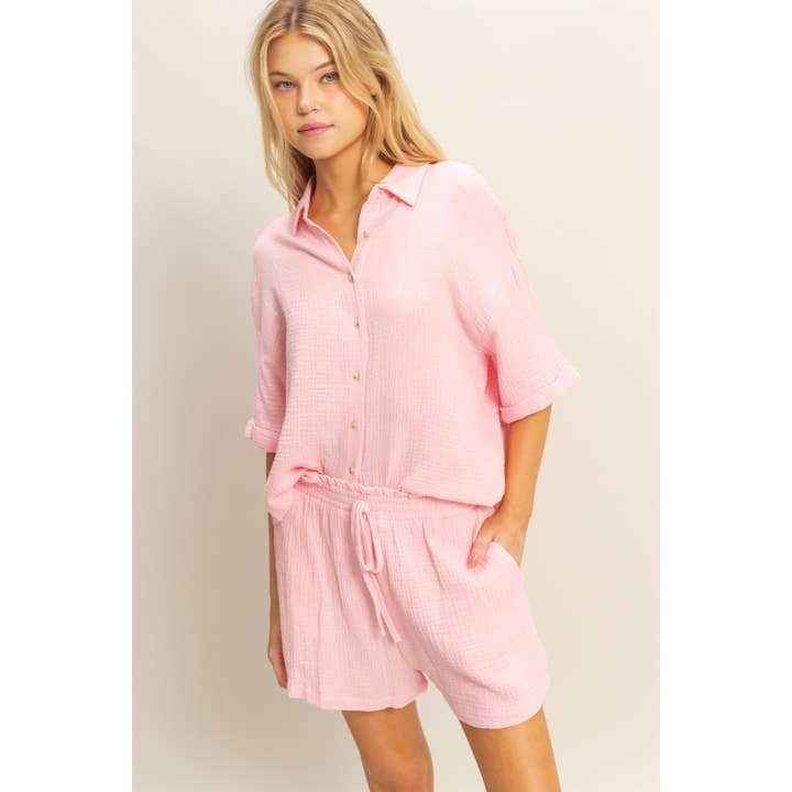 HYFVE - Wholesale Top & Short Set (NOT Loungewear) - Women's - HF25C272-SET-Relaxed Shirt And Flowy Shorts Set