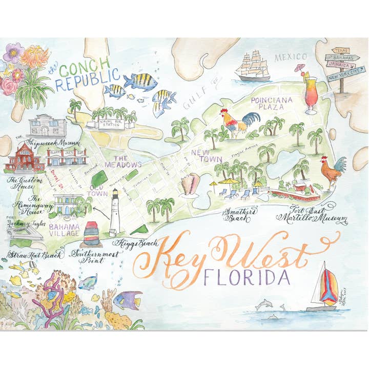 Carta cartografica di Key West, Florida per la vendita all'ingrosso da parte di Designs by Robyn Love