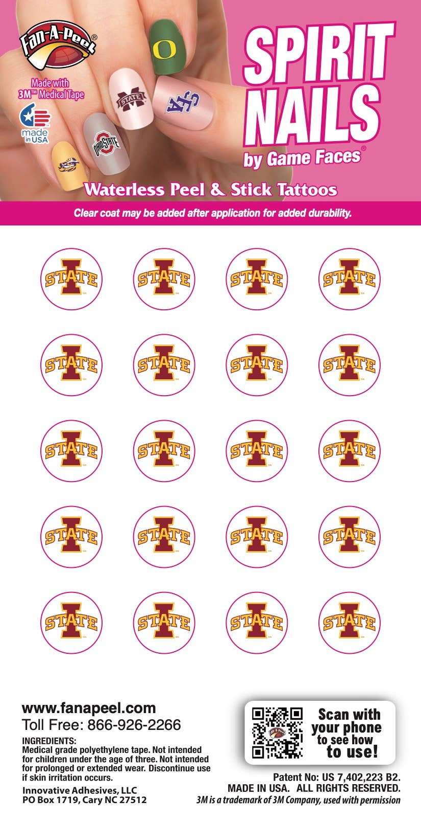 Fanapeel / Gamefaces - Vente Tatouages temporaires - Tatouages temporaires pour ongles Iowa State Game Faces®0