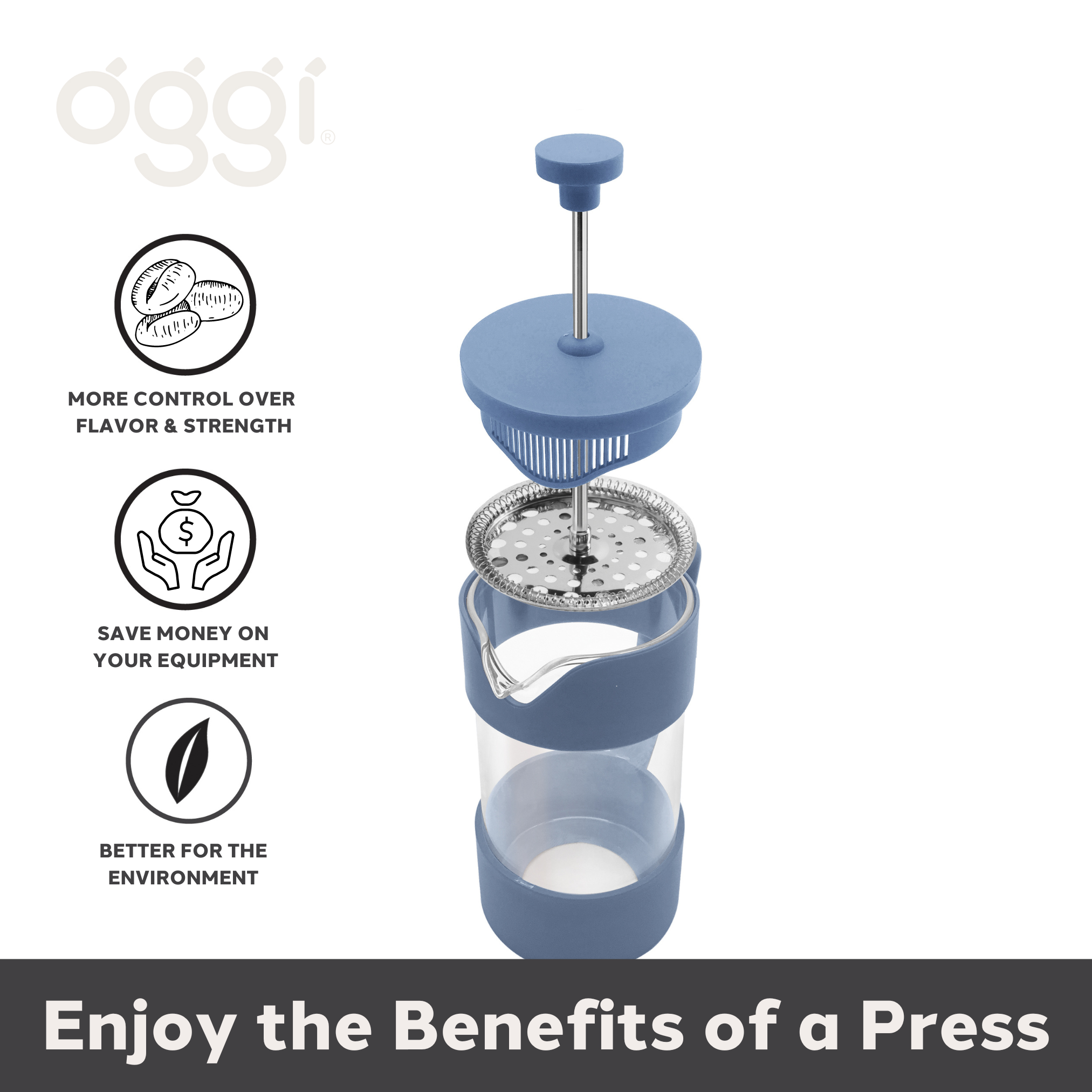 Oggi - Vendita all'ingrosso Caffettiere French press - Caffettiera a stantuffo 3 tazze (350 ml, 12 oz) Blu5