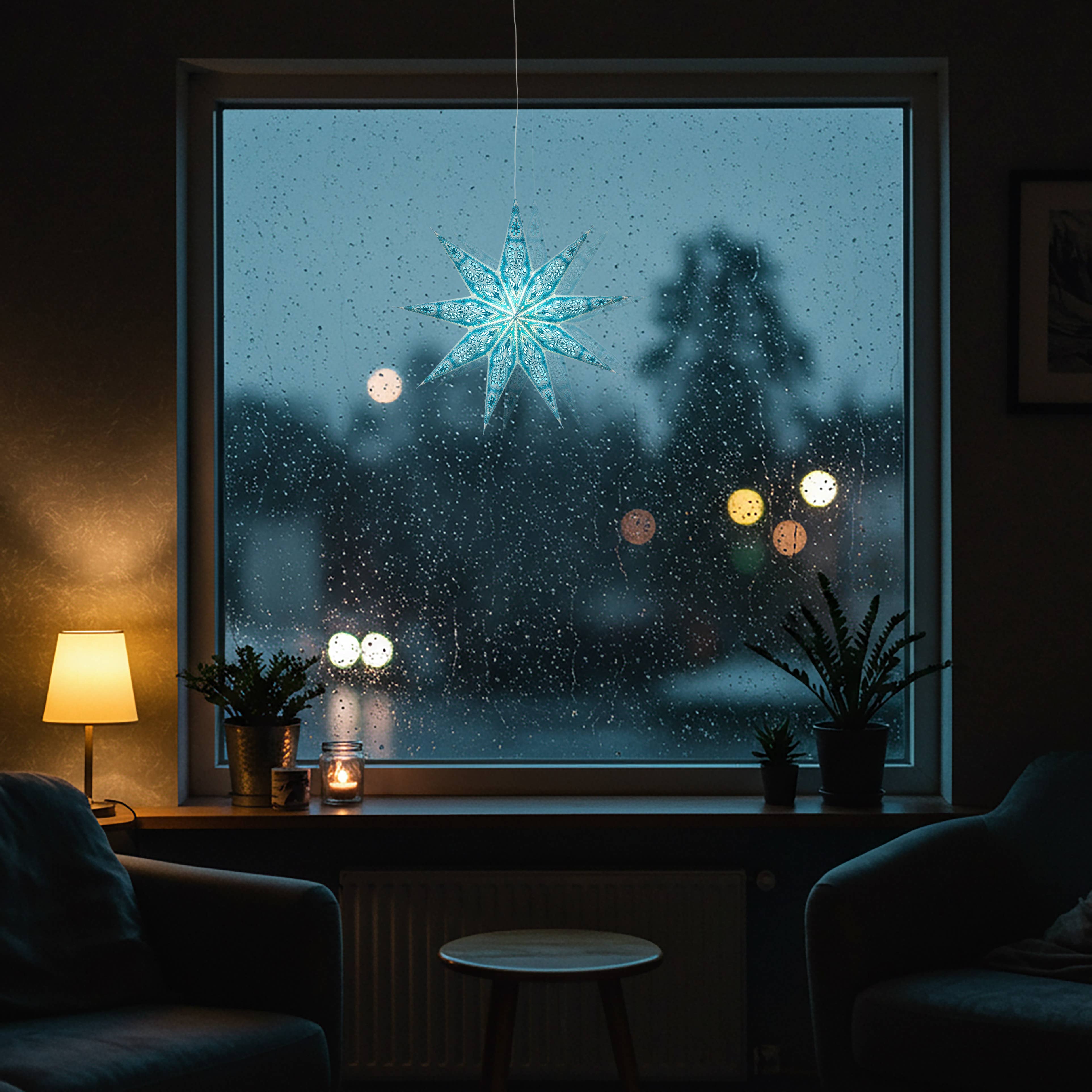 Artschatz LLC – wholesale Paper lantern/lamp – Phoenix 9 Point 17" Turquoise/ Sky blue Paper Star Lantern1