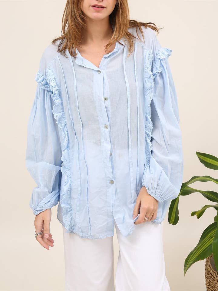 Bohemian Shirt in Cotton Voile - Embroidery Detail Art 12236 for wholesale by Nota bene