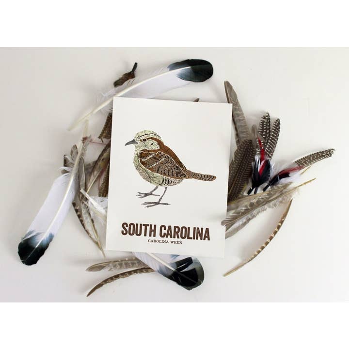 South Carolina State Bird- Map Prints - Carolina Wren for wholesale by Wooden Pencil Company
