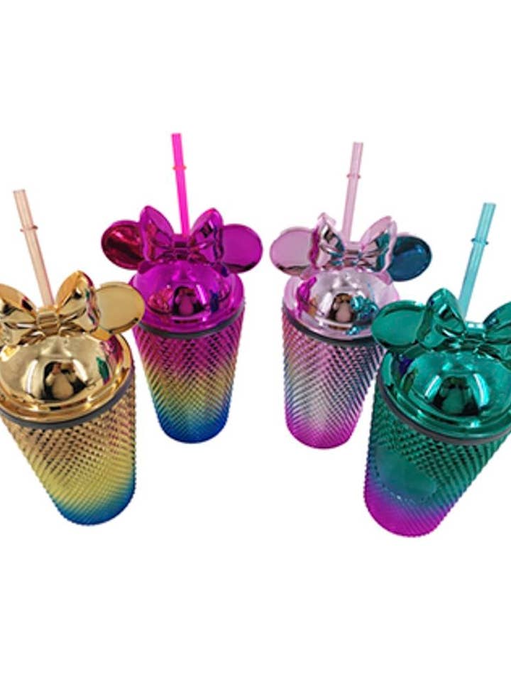 RIBBON BOW EARS DOME TOP METALLIC TUMBLER CUP for wholesale by Pink Irene Wholesale