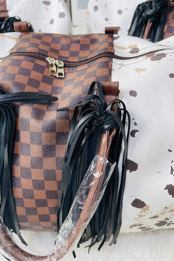 UNISHE - Venta al por mayor Bolsa de viaje - Mujer - Bolso de fin de semana retro occidental con estampado de vaca y cuadros ACC7398